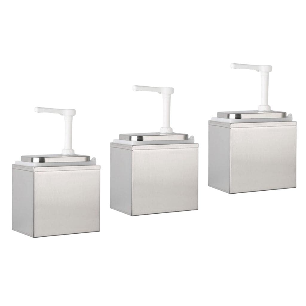 Lot de 3 distributeurs à pompe à sauce de 2 L pour comptoir, vinaigre, ketchup, récipient en acier inoxydable et plastique pour maison, restaurant, maison, hôtel