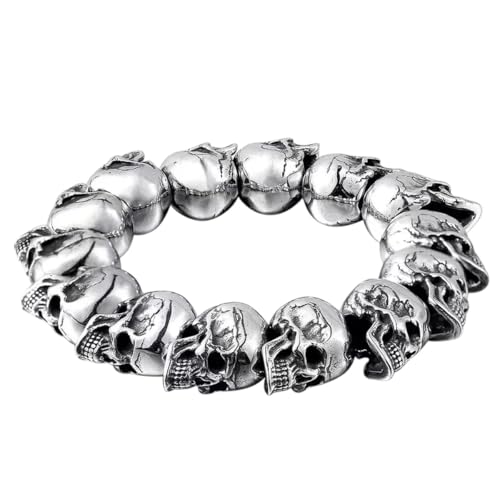 DMAIDNHEG New 2026 Trendy Punk Stainless Steel Double Skull Bracelet With Ring Clasp Men's Gothic Cuff Hand Motorcycle Rock Jewelry Gift Fashion Accessories Creative
