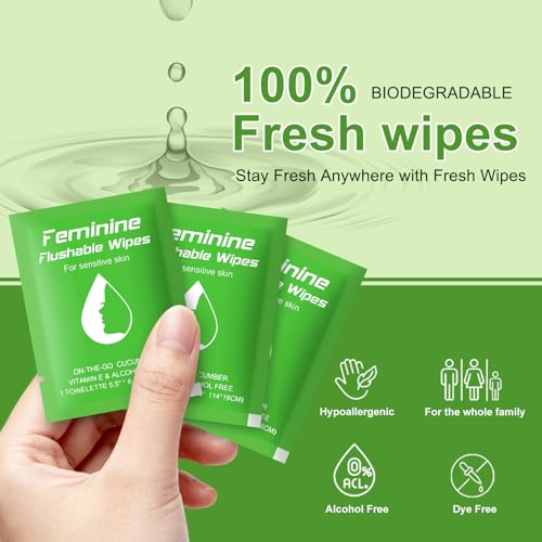 Image of twoworld 50 Feminine Wipes Flushable Travel Individually Wrapped
