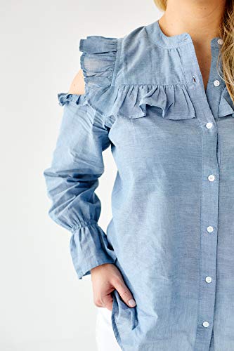 Mud Pie Women's Clarissa Buttondown Blue S, Small #TOP5