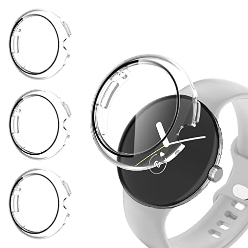 Haojavo [3 Pack] for Google Pixel Watch 2 (2023) / Pixel Watch (2022) Screen Protector Case, PC Hard Scratch Resistant Bumper with Tempered Glass Film Protective Cover for Pixel Watch Accessories