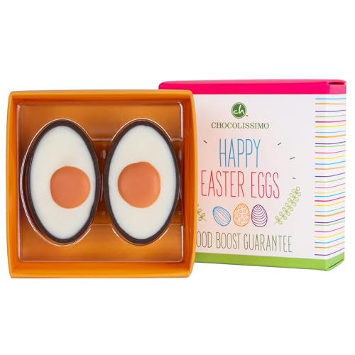 CHOCOLISSIMO - Regalo de Pascua - 4 Exclusivos Pralinés de Chocolate en Mitades de Huevo, Sin Alcohol, Rellenos de Trufa Blanca - Lujosos Bombones de Pascua Sin Alcohol, Chocolate de Pascua