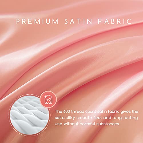 Image of MR&HM Satin Bed Sheets, Twin Size Sheets Set, 3 Pcs Silky Bedding Set with 15 Inches Deep Pocket for Mattress(Twin, Blush)