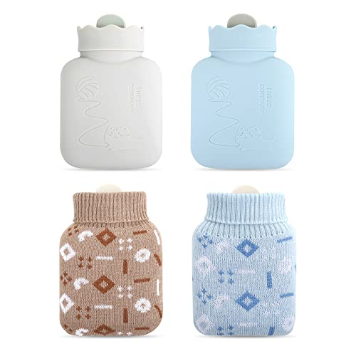 Kesote 2 Bolsa de Agua Caliente con Funda Tejida de Punto Mini Bolsa de Agua Caliente Silicona Gris y Azul Regalo para Adulto o Niño