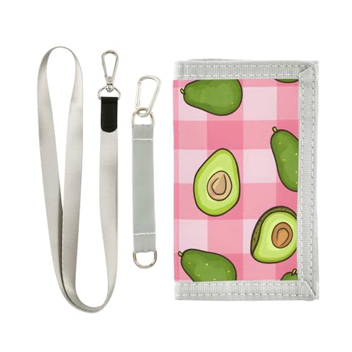 ALAZA Kids Wallets for Boys Girls Toddler Trifold Wallet Children Small Avocado Pink Checkered with Zipper Coin Pocket