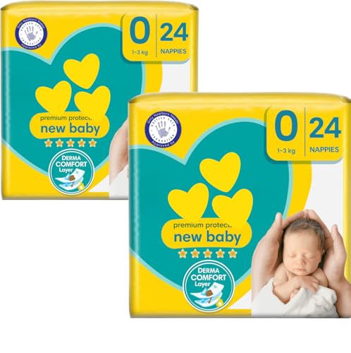 Newborn Nappies Bundle 2 Packs of Size 0 Premium Protection Total of 48 Size 0 New Born Nappies AFG Supplies Bundle
