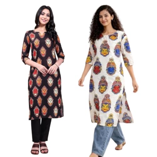 Image of MS VHCK ENTERPRISE Women Printed, Tribal, Kalamkari, Abstract Khadi Cotton Kurti.