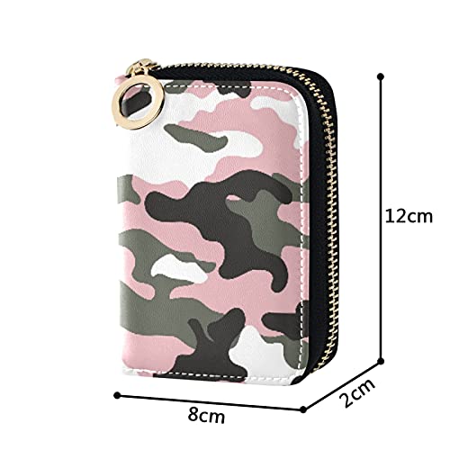 Camo Camouflage Pink Grey White Credit Card Coin wallet, RFID Blocking Compact Women Leather Card Holder, Key Change Organizer, Zipper Purse Clutch Pouch Pocket4