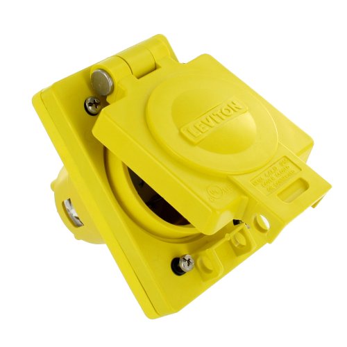 Leviton 66W74 20 Amp, 125/250 Volt, NEMA L14-20, 3P, 4W, IP66 Rated Cover, Grounding, Corrosion Resistant, Wetguard, Single Locking Inlet, Yellow
