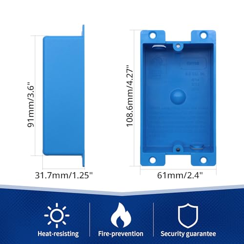 Image of Shallow Old Work Outlet Box, Single Gang, Blue Plastic Electrical Outlet Boxes Plastic, 8 Cubic Inch Electrical Box, ETL Certified, Meets AWG 7 /14, 6 /12, 5 /10 Standards(6 Pack)