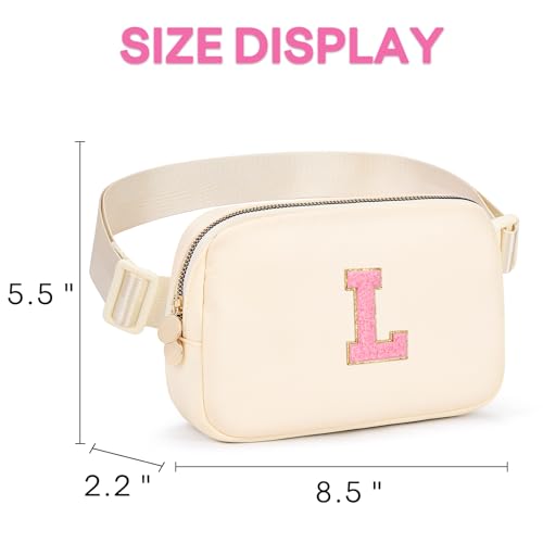 Image of Initial Fanny Pack for Girls, Birthday Gifts for 4 5 6 7 8 9 10 11 12 13 Teen Girl - Cute Personalized Trend Stuff - Cream L