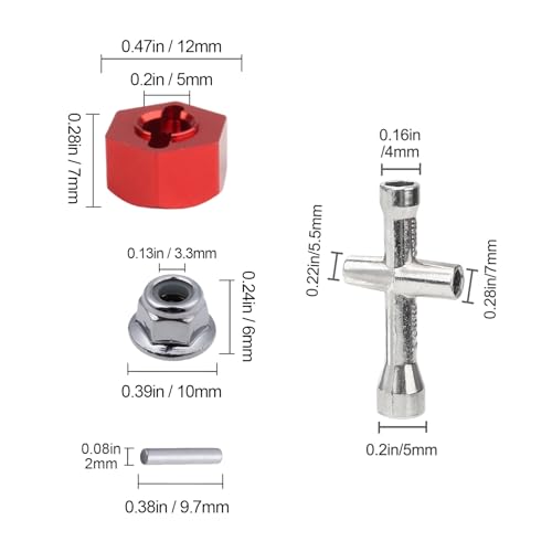 Hobbypark Aluminum 12mm Hex Wheel Hubs Adapters & M4 Flanged Lock Nuts for Traxxas 1/10 Slash 4X4 Stampede 4WD RC Car,Replace Part 1654 (Red)