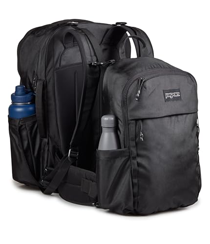 JanSport Venture Pack System – Travel Pack With Large Main Compartment, 4 Water Bottle Pockets, Adjustable Torso Length, Perimeter Wireframe Suspension, Tuck-Away Straps, Padded Hip Belt, Black2