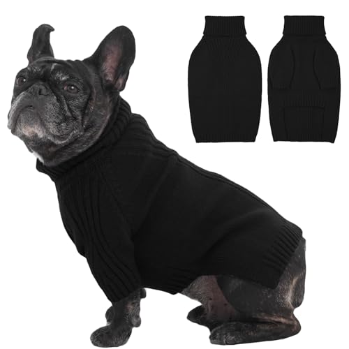 Image of IECOii Small Dog Sweater, Warm Turtleneck for Small to Medium Dogs, L | Holiday Knit Doggy Sweatshirt,Girl Boy Dog Sweaters for Winter,Cozy Pullover Knitwear with Sleeve for French Bulldog,Black