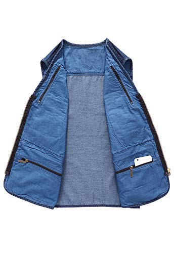 Hbufnha Men's Denim Vest Outdoor Casual Multi Pocket Sleeveless Jacket Work Travel Photo Utility Vests 01-Bl-L #TOP2
