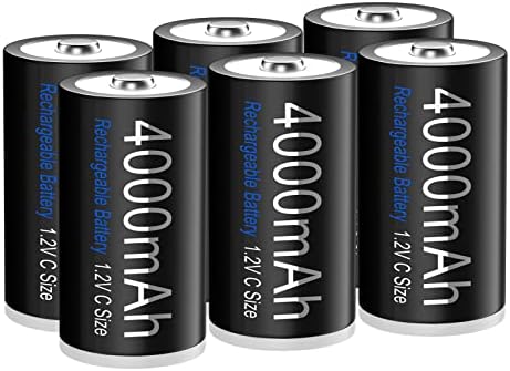 Palowextra Premium Rechargeable C Battery 6 Pack High Capacity 4000mAh 1.2v NiMH Batteries (C Size Batteries)