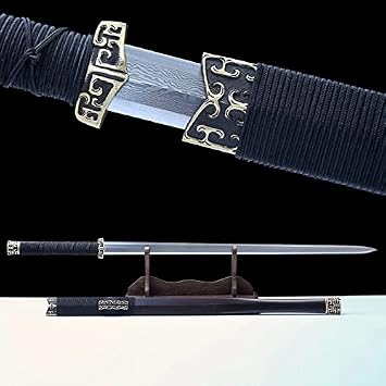 Swords High Grade Traditional Han Dynasty Real Swords Handmade Folded Damascus Steel Blade Brass Fitting Home Decor