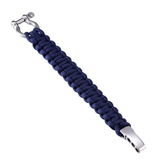 DonDon Paracord Bracelet de Survie Hommes Acier Inoxydable Bracelet Outdoor Tressé Bleu foncé