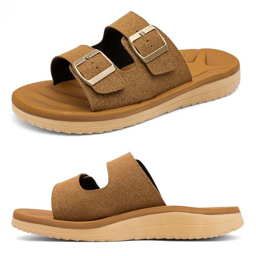 Image of Mens Sandals Arch Support Comfortable Beach Slides with Adjustable Buckle Straps Slippers for Men