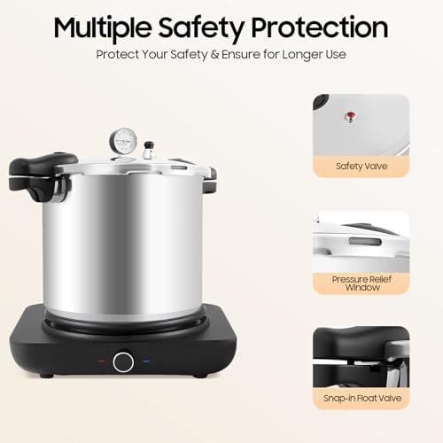Pentola a pressione, 22 l, pressure Cooker in alluminio, 90 kPa, pentola a pressione a vapore, pentola con manometro digitale, per campeggio, appartamento, camper e backpacking - immagine 4