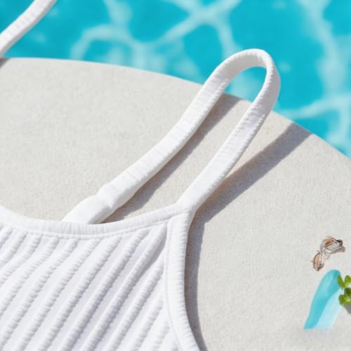 Image of Girls Swimsuit Two Piece Teen Bathing Suit High Waist Textured Bikini Set Woven Girls Swimwear 9-16Y