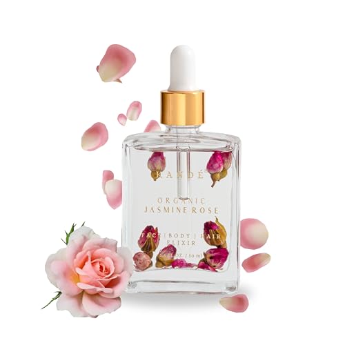 Kandé Multifunktionales Feuchtigkeitsspendendes Körperpflegeöl - Ätherisches Duftendes Bio Rosenblütenöl Jasmin - Anti Aging Gesicht Haare Körper Nagel Intim Massage Trockene Haut Vitamin C E A Vegan
