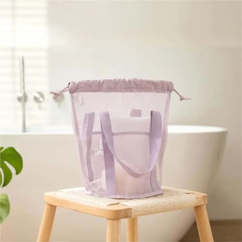 Folding Mesh Hollowed Out Tote With Drawstring Pocket Swimming Travel Organizer Ultra Lightweight Storage Bag2