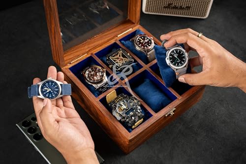Watch Box For Men, Wooden Timepiece Display Case, Mens Watch Box , Rosewood Organizer With Hinged Lid, Elegantly Handcrafted Pillows- Velvet Lining