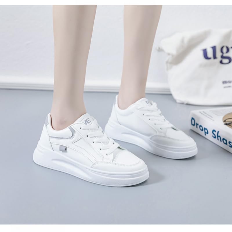 Women's Fashionable White Low-top Slip-on Sneakers with Nail-Patterned Sole, lace-up Design, Suitable for Outdoor Walking and Casual Sportswear.4