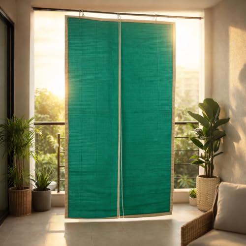 Image of GoKoo Bamboo Curtains for Outdoor - W 3 ft x H 4 ft Roll Up Blinds | Rope Mechanism Shade for Rain, Sunlight, Dust & Cold Air Protection for Balcony, Window, Door, Hotel & Restaurant (Handmade)
