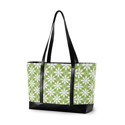 KLL Light Green Floral Pattern fashion women's briefcase with zipper structured tote Large Handbag for flight with bulto para laptop
