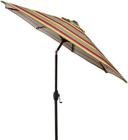 7 Foot Round Fabric Heavy Duty Bistro Outdoor Aluminum Patio Umbrella, Multi Stripe