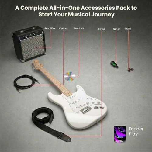 Image of Fender Squier Sonic Stratocaster HT - Arctic White Bundle with Frontman 10G Amp, Instrument Cable, Tuner, Strap, Picks, and Austin Bazaar Instructional DVD