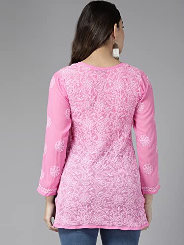 Image of Ada Women's Georgette Regular Fit Chikankari Hand Embroidered Lucknow Short Kurti Top A911224