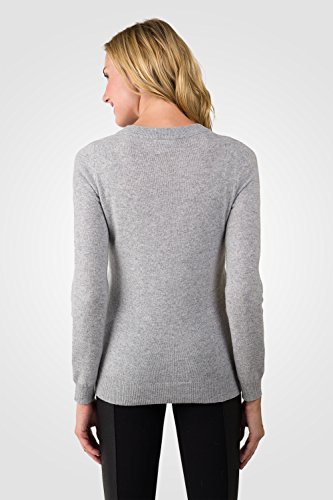 Image of JENNIE LIU Women's 100% Pure Cashmere Long Sleeve Crew Neck Sweater(XS, Lt Grey)