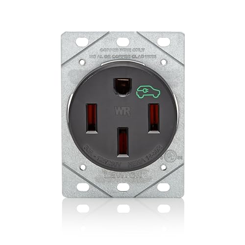 Leviton 50 Amp EV Charging Receptacle &ndash; Heavy Duty Weather‑Resistant Black