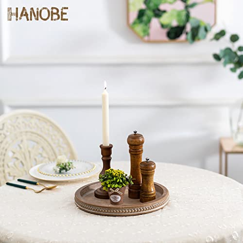 Hanobe Wood Decorative Tray Round: Brown Bead Tray For Coffee Table Rustic Wooden Trays Decor Farmhouse Kitchen Counter Circle Tray Vintage Centerpiece For Living Room Candle Holder Home Organizer #TOP3