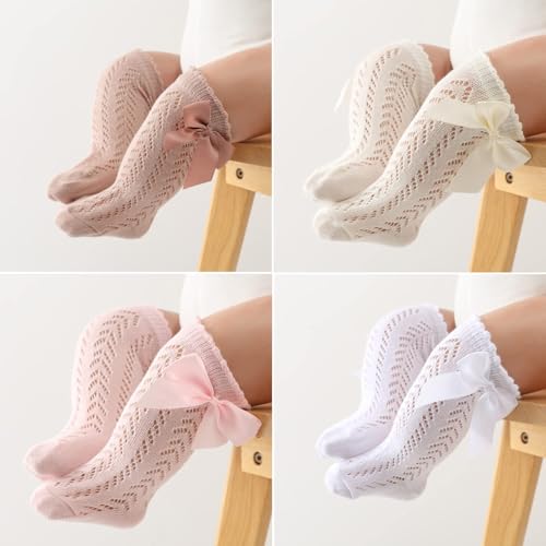 Baby Girls Knee High Socks Toddler Bow Mesh Long Stockings Infants Thin Socks For Spring Summer 5pc3