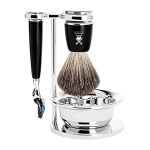 MÜHLE RYTMO Black 4-piece Pure Badger 5-Blade Razor Modern Luxury Wet Shaving Set – Perfect for Every Day Use, Barbershop Quality Close Smooth Shave