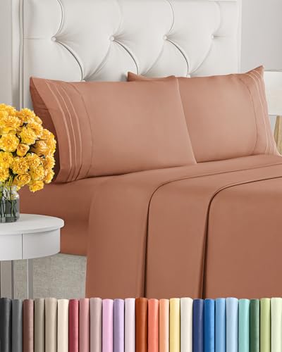 Image of King Size 4 Piece Sheet Set - Ultra Soft & Cooling Bed Sheets - Warm Peach | Fits 8 Inch to 16 inch Mattress, Wrinkle Free & Fade Resistant with Deep Pockets, Breathable, Comfy Hotel Luxury Bedding