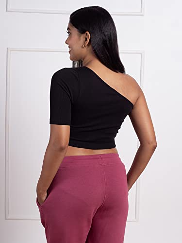 Image of NYKD Stylish Off Shoulder Crop Top for Women Super Comfortable Ribbed Fabric, Half Sleeve - NYOE09