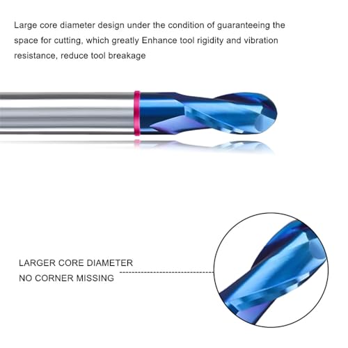 Image of Carbide Ball Nose EndMill HRC70 Double Edge 2 Flute TlAiN Coating Tungsten Steel Color-Ring Milling Cutter for Metal Steel TGP Series 11pcs Set