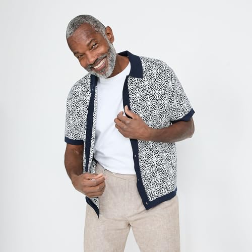 Lands' End Men's Short Sleeve Tile Jacquard Button Down Sweater Polo4