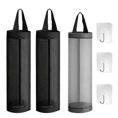 3 Piezas Guarda Bolsas de Plastico Cocina, Organizador Bolsas de Plastico, Bolsas de Almacenamiento Plegables de Malla, para Guardar Bolsas de Plástico, con 3 Ganchos