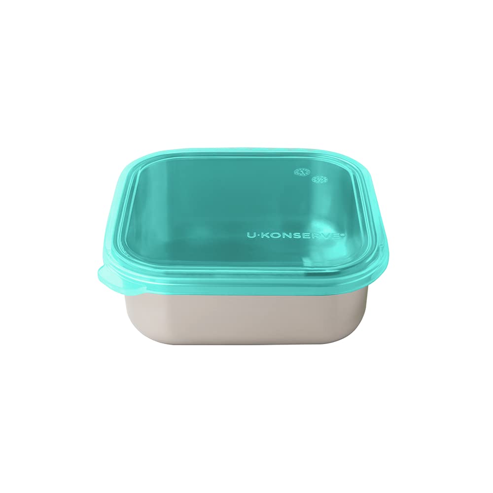 U Konserve - Quadratische Lebensmittelbehälter aus Edelstahl mit Silikondeckel 15oz / 450ml - Island Teal