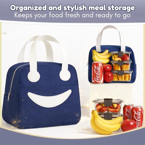 Image of Toy Imagine 6.5L Insulated Lunch Bag for Kids Office School Men Women Smiley Face Tiffin Bag Snack Tote Bag Compact Portable Leak Proof Tiffin Pouch Hot and Cold Lunch Box Bag for Boys and Girls(blue)