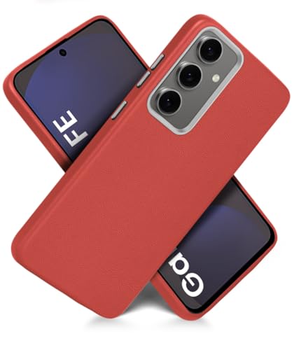 Image of WOW IMAGINE Back Cover for Samsung Galaxy S24 FE 5G | Shockproof Tough Leather Texture Hard Mobile Case | Ultra Slim Non-Slip Grip | Inner Velvet Fabric | Metal Camera Ring - Crimson Red