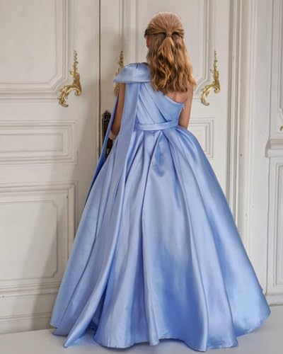 Topsta Girls One Shoulder Satin Flower Girl Dress for Wedding with Bow First Communion Dress Long Pageant Ball Gown3