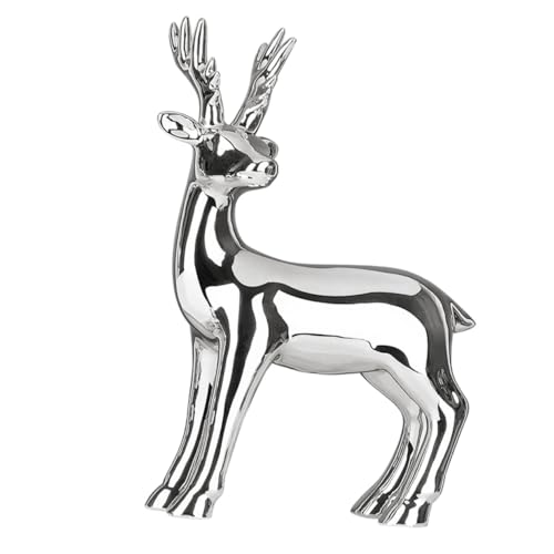 Gatuida Keramik Tierfigur Elektroplattiert Tierfigur Deko Skulptur Cartoon Animal Statue Glänzende Kunsthandwerk für Wohnzimmer und Regal Gold und Silber