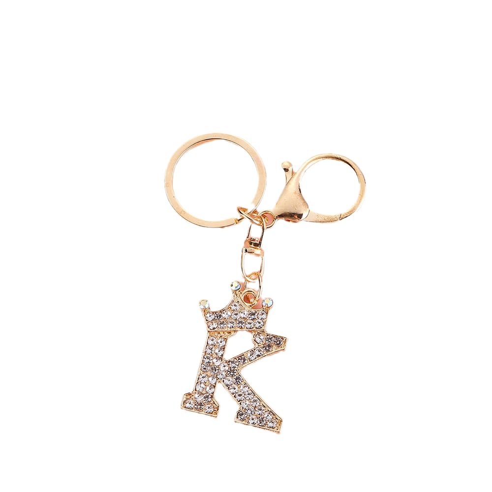 Kysin Chiys Sparkling Gold Letter A-Z Crown Keychain Imitation Crystal Bag Charms Purse For Handbags